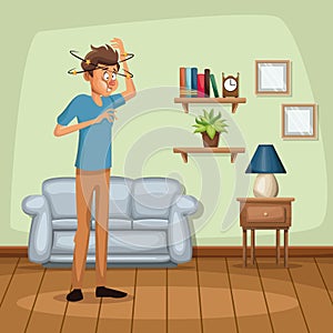 Background living room home with dizziness and vomiting sickness people