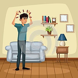 Background living room home with headache sickness people