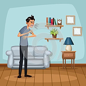 Background living room home with sneeze sickness people