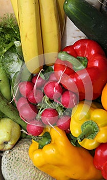 FRUIT and vegetables on sale at the market with banana peppers z photo