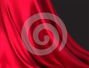 Background of luxurious red fabric or liquid wave or wavy folds of silk texture of satin velvet material, luxurious