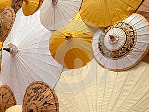Background made from colorful paper umbrellas
