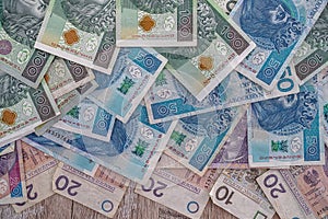 Background made from different poland money 10 20 50 100 pln zl zloty banknote