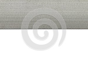 Background made from a macro photo of a fine metal mesh used for water filtration, isolated on a white background, half of the pho