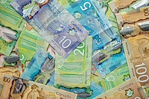 Background made up of various Canadian banknotes