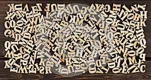 background is made of wooden jumbled letters. english alphabet. vintage letterpress types. English Language Day