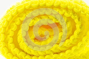 Background made of yellow curled microfiber material, front view, macro shot.