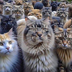 Background of many cats, cute stray cats