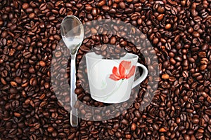 Background with many coffee beans. photo