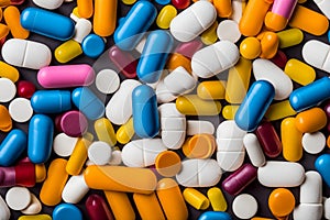 Background with many different medications including capsules and tablets