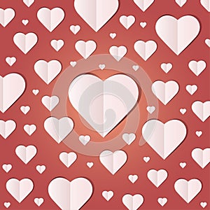 Background by many hearts icon, White heart on the red background