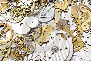 Background from many old watch spare parts