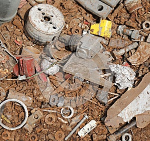 background of many scrap and old rusted usable iron tools