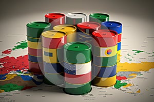 background map political world OPEC memebers countries flags color barrels Oil concept OPEC