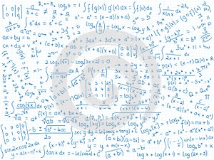 Background of mathematical formulae on blue-lined paper
