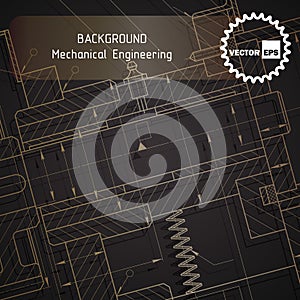 Background of mechanical engineering drawings on dark