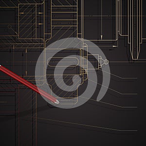 Background of mechanical engineering drawings on dark