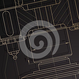 Background of mechanical engineering drawings on dark