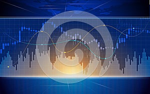 Background media blue image with stock market investment trading, candle stick graph chart, trend of graph, Bullish point, soft