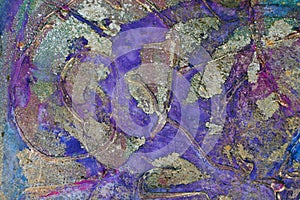 Background with metal oxidation effect. blending shades of purple and silver