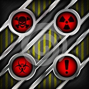 Background of metal with signs of danger