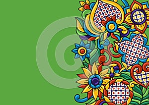 Background with mexican talavera pattern. Decoration with ornamental flowers.