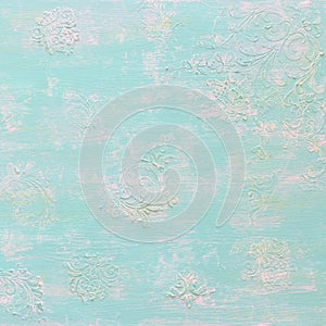 background of mint wooden vintage wall with floral emboss details