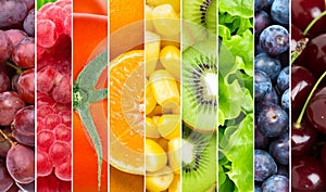 Background of mixed fresh fruits and vegetables