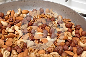 Background of mixed nuts.
