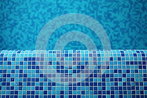 Background of modern swimming pool with blue tile in hotel spa center