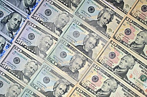 Background with money american dollar bills 100, 50, 20, 10