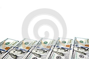 Background with money american hundred dollar bills with copy space inside. Frame of banknotes denominations of 100 dollars