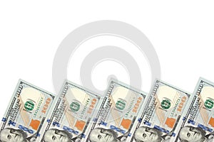 Background with money american hundred dollar bills with copy space inside. Frame of banknotes denominations of 100 dollars