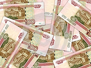 Background of money pile 100 russian rouble bills photo