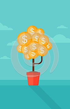 Background of money tree with dollar coins.