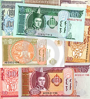 Background of Mongolia tugrik money bills