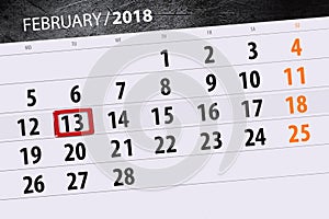 Background Daily Month Business Calendar Scheduler 2018 February 13