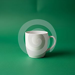 Background. The mug has a smooth texture and a simple rounded handle. The