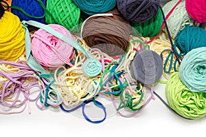 Background of multi-colored balls of yarn and thread