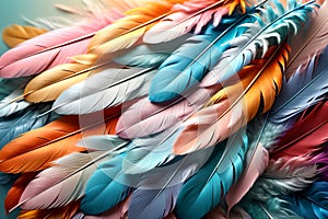 background of multi-colored feathers, pastel colors