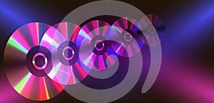 Background for a music party with neon disks and glow