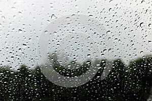 Background nature fresh water drop on glass and rain condensation