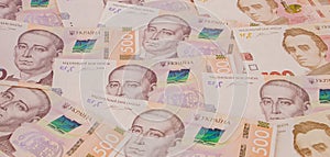 Background with new Banknotes Ukrainian Hryvnia. Inflation, business. econimics and finance theme