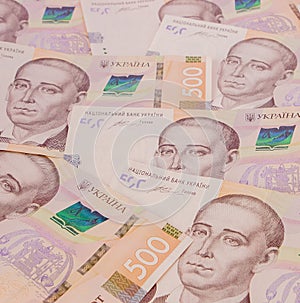 Background with new Banknotes Ukrainian Hryvnia. Inflation, business. econimics and finance theme