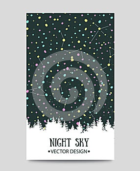 Background with night sky. stars and forest.