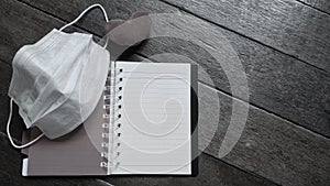 background of notepad, mask and heart shaped in vintage