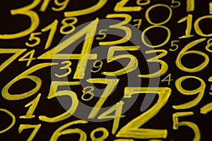 Background of numbers. from zero to nine. Numbers texture. Currency symbols. Numerology. Mathematical equations and formulas