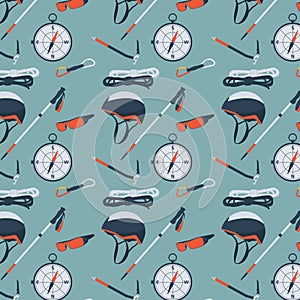 Background with objects for mountaineering.