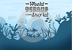 Background of ocean day illustration, oceans day poster, june 8
