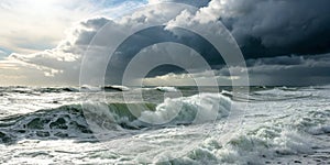 Background ocean storm with waves and clouds photo
